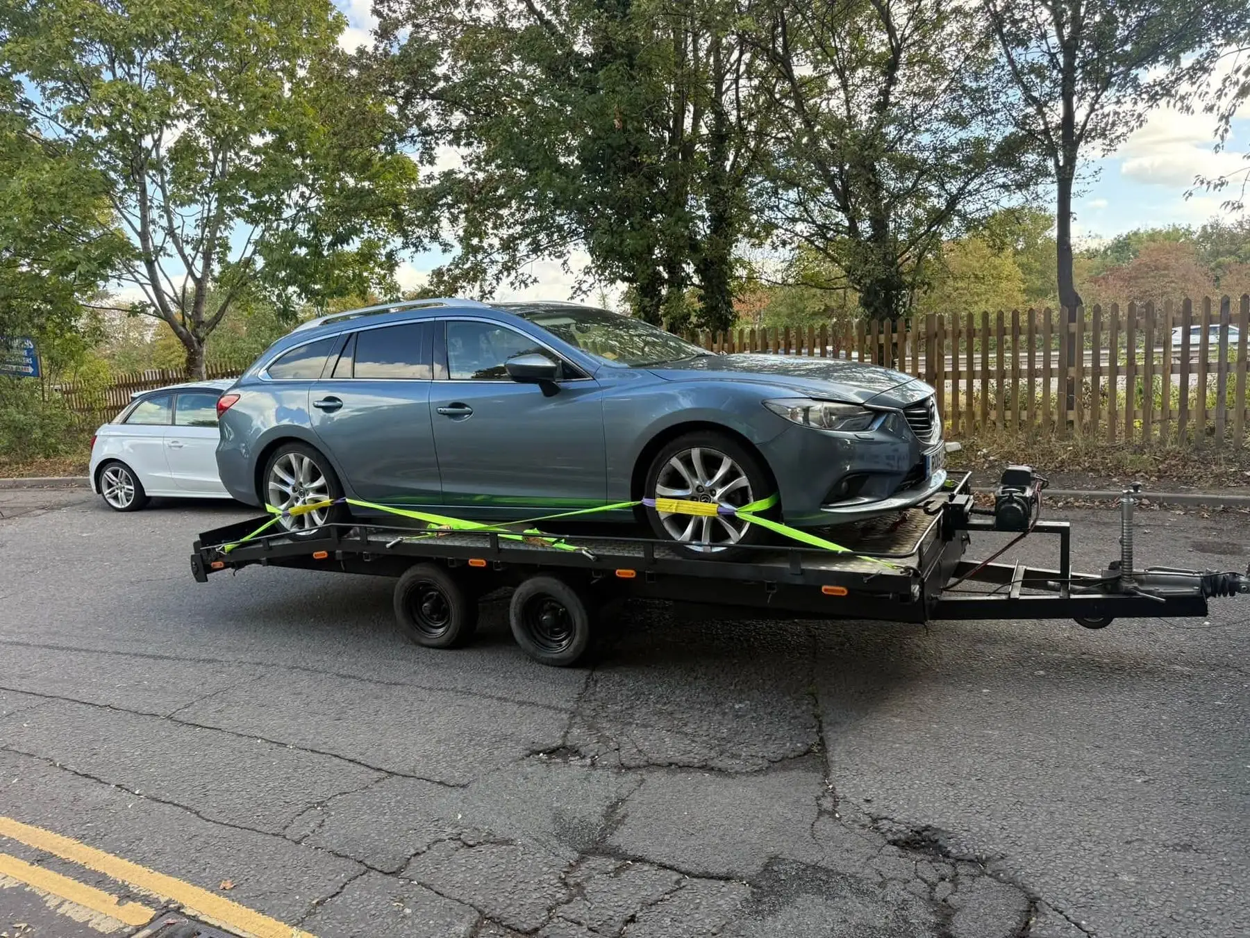 Strapped at every wheel before it moves